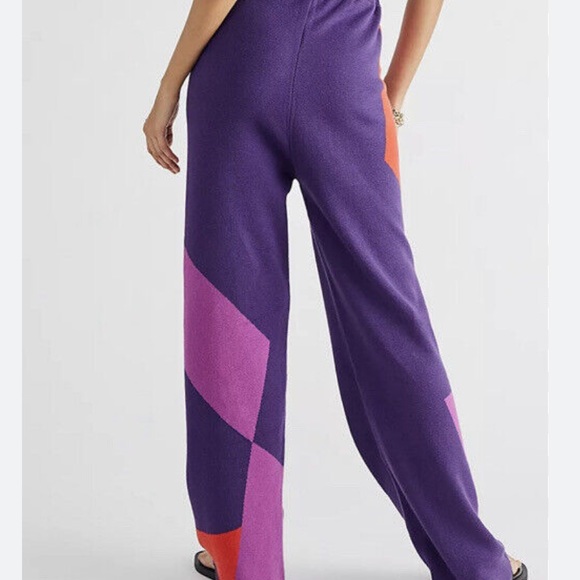 New Hosbjerg x Free People Corsa Colorblock S Purple Pink Intarsia Knit Wide-Leg - Picture 16 of 17
